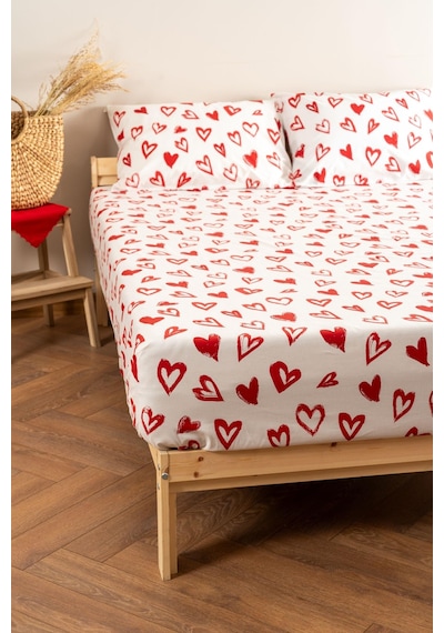 Soley Mix & Match Lover %100 Pamuk Çift Kişilik Çarşaf Seti Kırmızı
