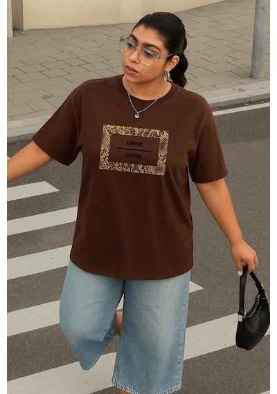 Büyük Beden Lımıted Edıtıon Baskılı Unisex Tişört Kahverengi
