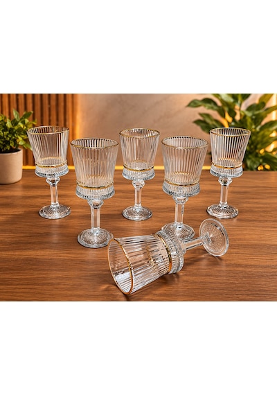 Heren Yaldızlı 6'lı Kristal Ayaklı Kahve Yanı Su Ve Meşrubat Bardağı 140ml Yaldızlı - Şeffaf