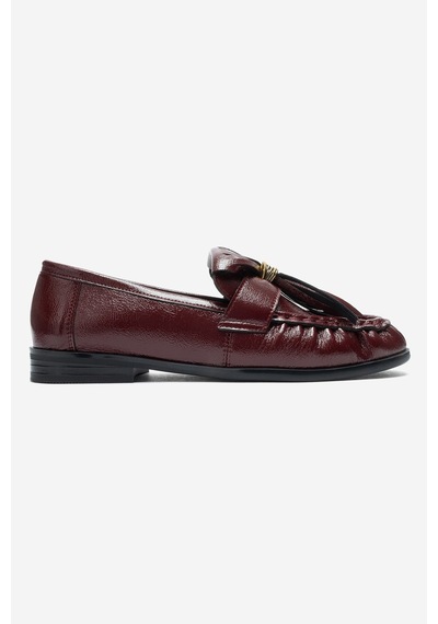 Luvi Shoes Marston Bordo Kırışık Rugan Püsküllü Kadın Loafer Ayakkabı
