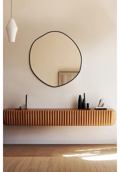 Ant Home Arya Asimetrik Çerçeveli Ayna Modern Dekoratif Salon, Antre Ve Yatak Odası Duvar Aynası Siyah
