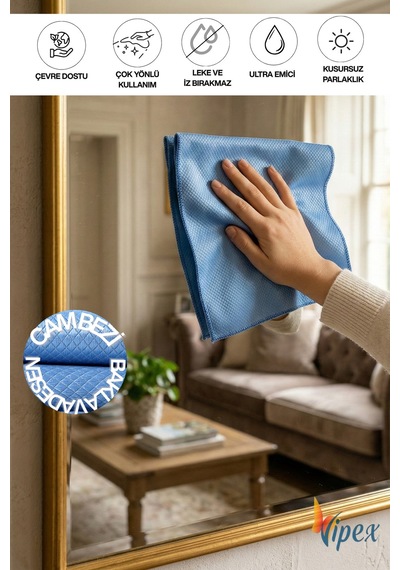 Mikrofiber Cam-ayna Ve Oto Kurulama Bezi Baklava Desen 50x70 Cm Mavi - 923567585 Diğer