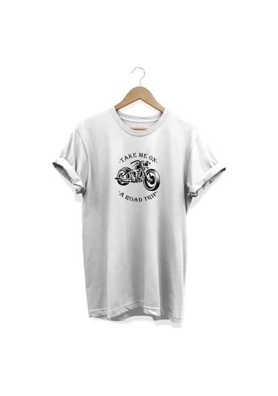 Take Me On Baskılı Beyaz T-shirt Beyaz