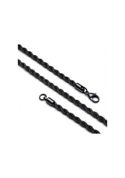 Premium Parlak Ve Şık Rope Halat Erkek 316l Çelik Kolye 6mm 55cm 3183eck024 - Siyah Renk