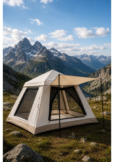 Kamp Çadır 6 Kişilik, 240x240x160cm Ebatlarında, Ac6637 Güneşlikli Su Geçirmez Otomatik Kamp Çadırı Yeşil