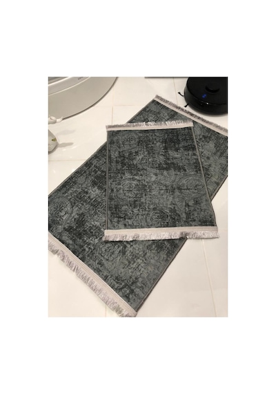 Buççin Online Mağaza Banyo Paspas Takımı Ikili Kaymaz Taban Makinada Yıkanabilir Polyester Orta 6 - 12 Mm Gri Çok Renkli
