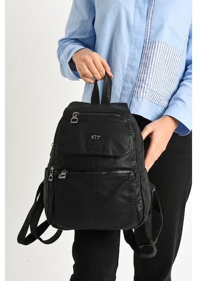 571 Collections Yıkanmış Deri Sırt Çantası Siyah Model: 571-9-11a - Siyah