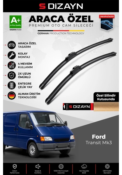 S-dizayn Ford Transit Mk3 Ön Cam Silecek Seti 1986-2000 Premium Araca Özel 55-55 Cm A+ Kalite Aocs-1