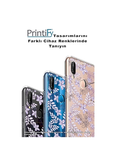 Redmi 10c Kapak Floral Lila Tasarımlı Şeffaf Kılıf