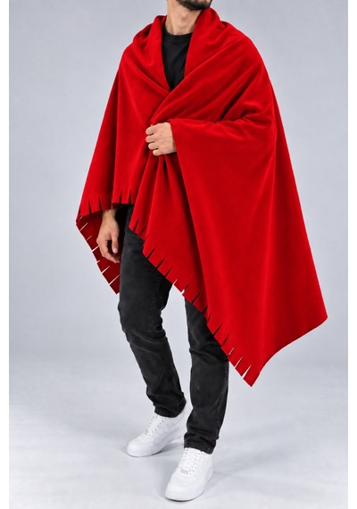 Parshey Polar Şal 70x170 Cm Unisex Sıcak Tutan Yumuşak Kenar Püsküllü Kırmızı