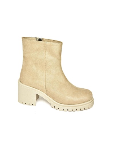Fox Shoes T726911102 Bej Süet Kalın Topuklu Kadın Bot Bej