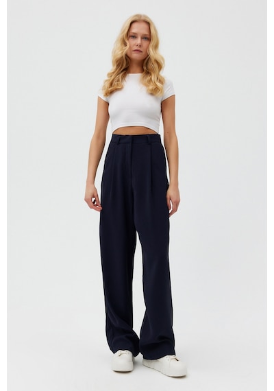 Açelyaokcu Premium Lowry Wide Leg Palazzo Dokuma Pantolon Lacivert
