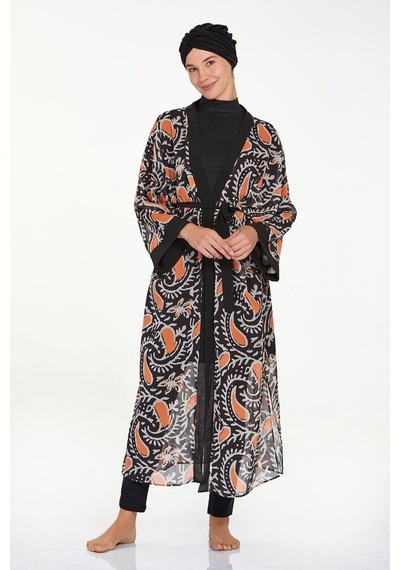 Adasea Mayo Üzerine Tek Pareo Kaftan Roxana 6108 Siyah Siyah