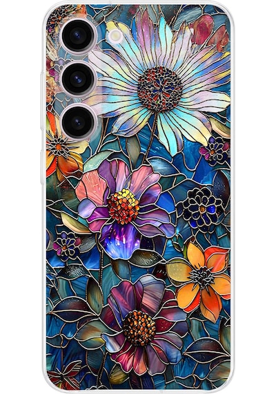 Printify Samsung Galaxy S23 İle Uyumlu Vitray Mücevher Flora Tasarımlı Şeffaf Silikon Kılıf Şeffaf