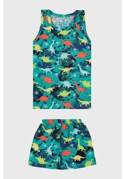 Lela Desenli Streç Pamuklu Bisiklet Yaka Atlet Boxer 2'Li Iç Giyim Erkek Çocuk Takım 6651010 Yeşil