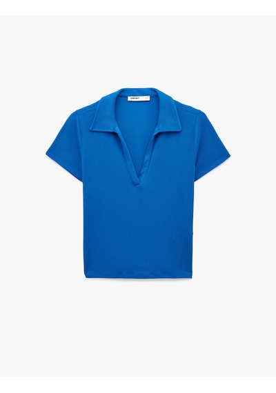 Koton Slim Fit Ribanalı Kısa Kollu Polo Yaka Tişört Mavi 6sak50517ek