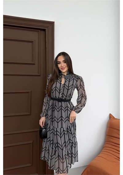 Neşeli Butik Kadın Gri Küçük Desenli Yaka Bağlama Detaylı Astarlı Şifon Günlük Elbise Nbelb05 Gri Neşeli Butik Kadın Gri Küçük Desenli Yaka Bağlama Detaylı Astarlı Şifon Günlük Elbise Nbelb05 Gri