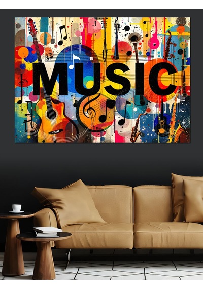 Renkli Yazı Tipi Müzik Posteri Dekoratif Kanvas - Mdf Ahşap Tablo