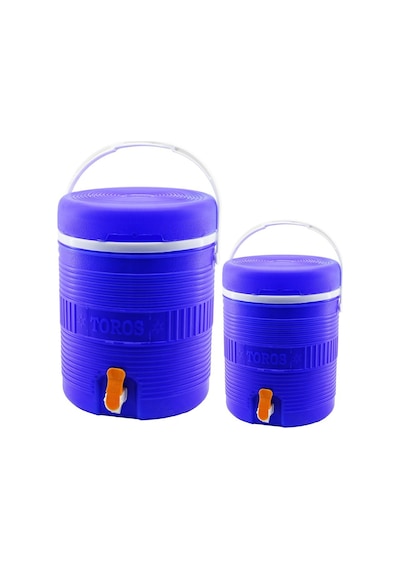 Hak Plastik Toros H-902 Yuvarlak Termos 2'li Set 14+6 Lt - Mavi Musluklu Taşıma Kulplu