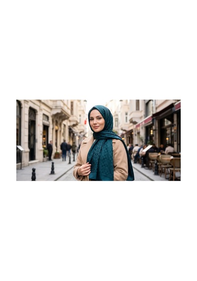 Nukra Jakarlı Pamuk Tesettür Şal Koza İpek Zümrüt Yeşili 70 X 190 Cm