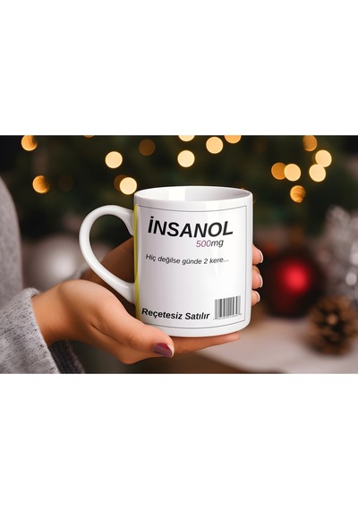 İnsanol 500mg Tasarım Komik Kupa Bardak Hiç Değilse Günde 2 Kere Yazılı Mizahi Hediye Bardak Beyaz