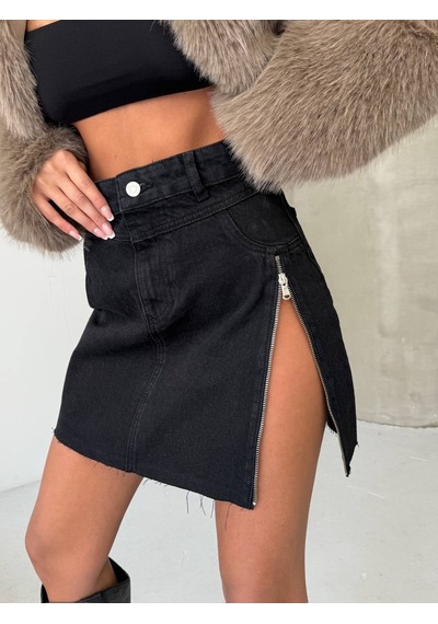 Herton Kadın Siyah Fermuar Detaylı Denim Mini Etek - %100 Pamuk Yırtmaçlı Kot Etek Çok Renkli Herton Kadın Siyah Fermuar Detaylı Denim Mini Etek - %100 Pamuk Yırtmaçlı Kot Etek Çok Renkli