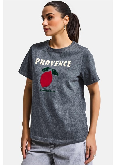 it's basic Kadın Gri W5 Oversize Baskılı %100 Pamuk T-shirt