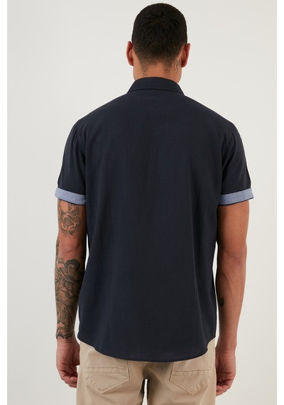 Buratti Pamuklu Slim Fit Düğmeli Yaka Kısa Kollu Erkek Gömlek Cf21S112546 Lacivert