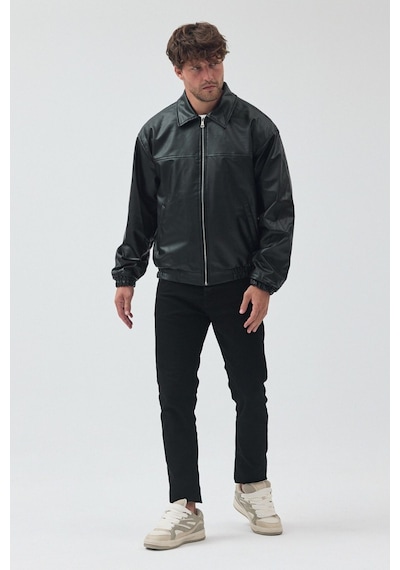 Unisex Oversize Basic Deri Ceket Siyah Billderi Unisex Oversize Basic Deri Ceket Siyah Billderi