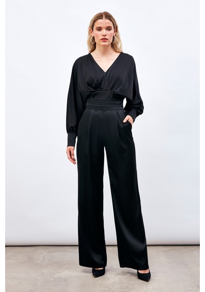 Sateen Cepli Salaş Saten Pantolon - Siyah
