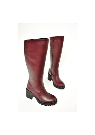 Fox Shoes R654047703 Bordo Hakiki Deri Kalın Topuklu Kadın Çizme Bordo-hakiki Deri Bordo