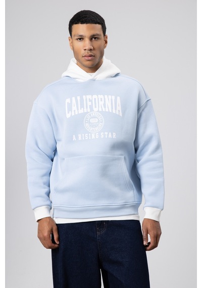 Vamos Çift Renk Baskılı Oversize Sweatshirt Bebe Mavi