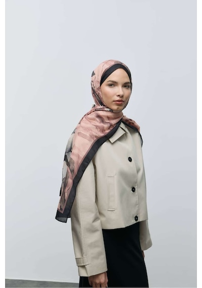 Moda Kaşmir Nileya Desen Pamuk Şal Siyah-vizon