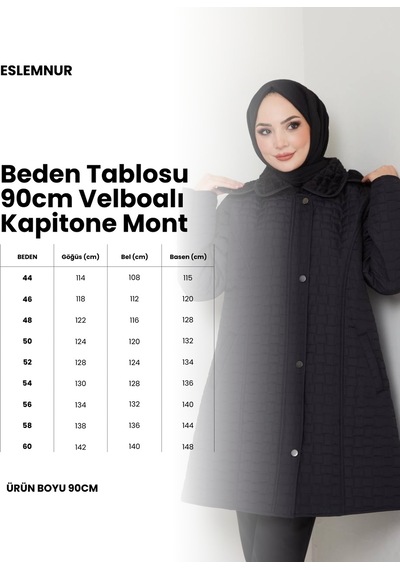 Eslemnur 90 Cm İçi Velboalı Kapitone Mont Siyah