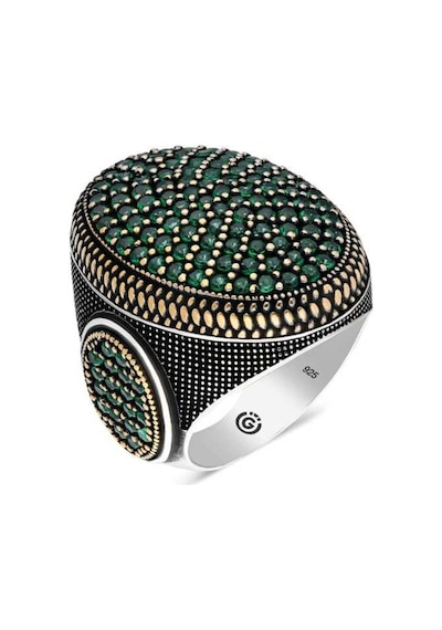 Gümüş Yeşil Zirkon Taşlı Oval Erkek Yüzük (551186397)