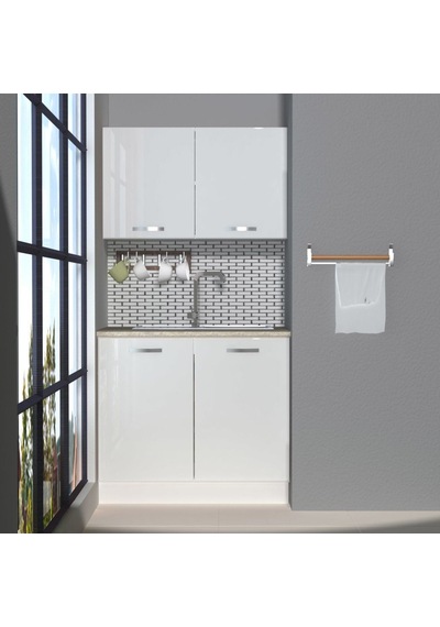 Decoraktiv Mini 90 Mdf Hazır Mutfak Dolabı - Tezgah Dahil - Parlak Beyaz
