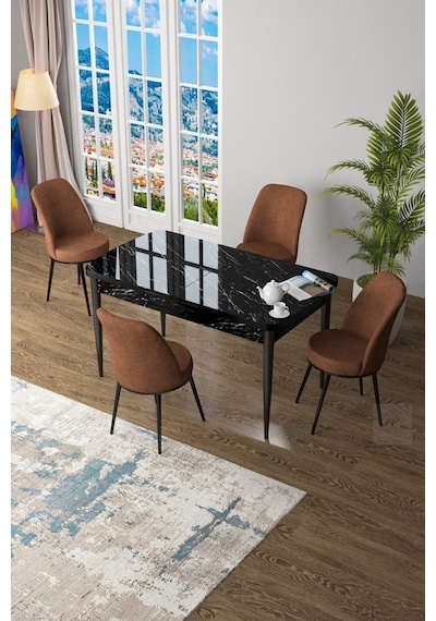 Canisa Concept Zen Serisi 80x132 Mdf Açılabilir Siyah Mermer Desen Masa Takımı Ve 4 Kiremit Sandalye Siyah Canisa Concept Zen Serisi 80x132 Mdf Açılabilir Siyah Mermer Desen Masa Takımı Ve 4 Kiremit Sandalye Siyah