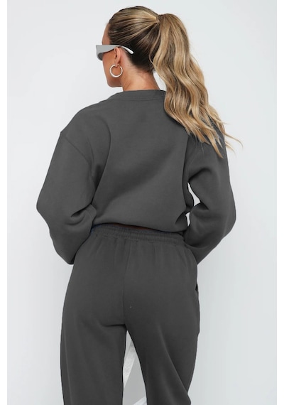 Madmext Füme Bisiklet Yaka Baskılı Sweatshirt Mg1904 Füme