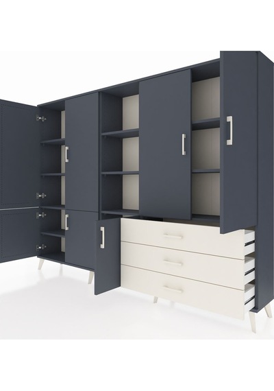 Arges Dolap 11 Raflı 3 Çekmeceli 7 Kapaklı 220x30x163 Antrasit-antrasit/aytaşı Antrasıt/aytası - Antrasıt
