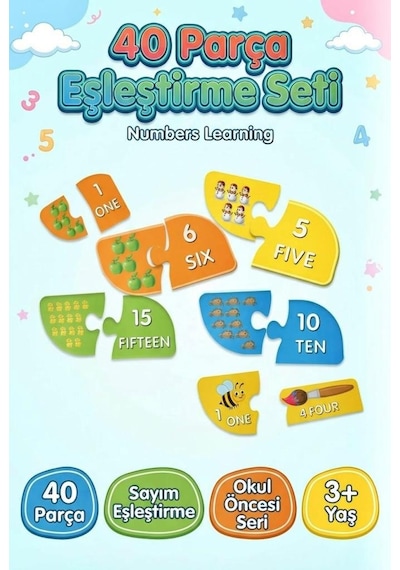 TıfılToys Eğitici Sayıları Öğreniyorum 40 Parça Çocuk Gelişim Ve Zeka Oyunu Puzzle Ve İngilizce Sayı Seti