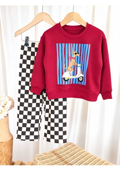 Elzo Collection Erkek Çocuk Bordo Köpek Baskılı Sweatshirt Kareli Alt 3 İplik Şardonsuz Eşofman Alt Üst Takım Çok Renkli Elzo Collection Erkek Çocuk Bordo Köpek Baskılı Sweatshirt Kareli Alt 3 İplik Şardonsuz Eşofman Alt Üst Takım Çok Renkli