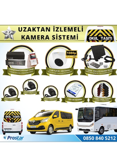 Okul Servis Kamera Sistemi Seti Uzaktan Izlemeli 4 Kameralı 7 İnç Hdmi Monitör 320 Gb Harddisk Dahil
