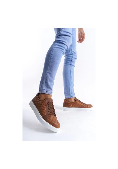 Slw166 Prestige Bağcıklı Cilt Kapitone Desenli Erkek Günlük Sneaker Ayakkabı Bt Taba Taba