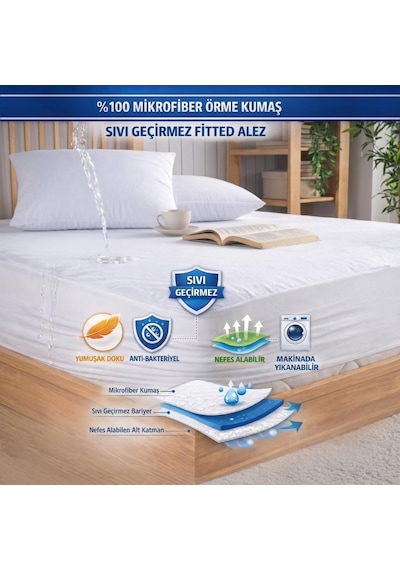 Mikro Fitted Su Sıvı Geçirmez Yatak Koruyucu Alez 100 200