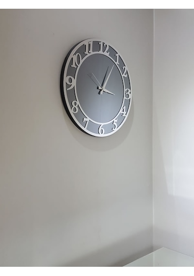 Ayna Denizi Silver Matris Smoked Model Gümüş Füme Renk 50 CM Dekoratif Aynalı Duvar Saati Gümüş