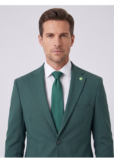 Tk6893 Erkek Klasik 2 Li Takım Elbise 2 Düğmeli Slim Fit Esnek Kumaş Çift Yırtmaçlı 7 Drop Yeşil