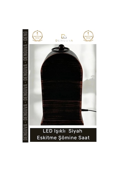 Saat Vintage Dekoratif Alev Efektli Masa Saati Fener Led Işıklı Siyah Eskitme Şömine Saat Çok Renkli