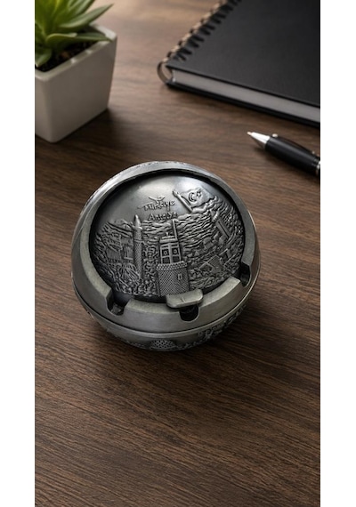 Dekoratif Metal Küllük Kapaklı Retro Masaüstü Küllük 7.5 Cm Açılır Kapanır