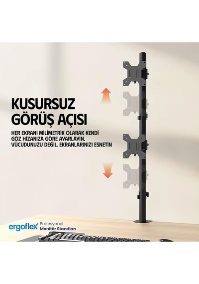 Tr Ef63 Steel Design 2-8 Kg Çift Ekran Asansörlü 13-32 Desktop Monitör Standı