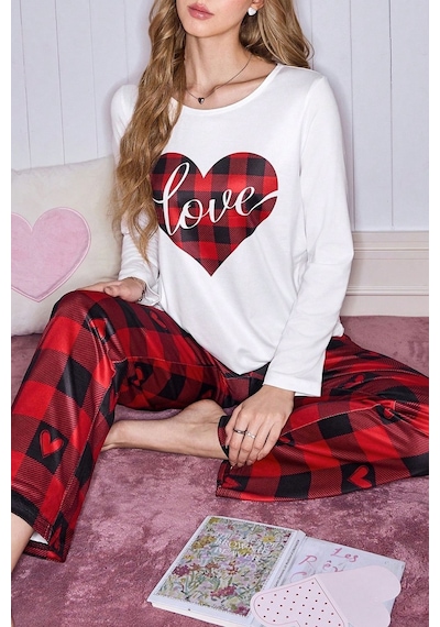 Bella Notte Kırmızı Ekoseli Kadın Çift Pijama Takımı
